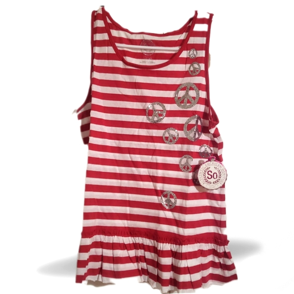 Girls Americana Red Striped Stars Tank Top Xl